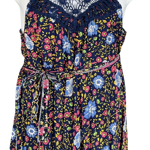 Hehull Womens 2X Floral Maxi Crochet Halter Dress Pockets Bohemian Bloomcore - Picture 8 of 16